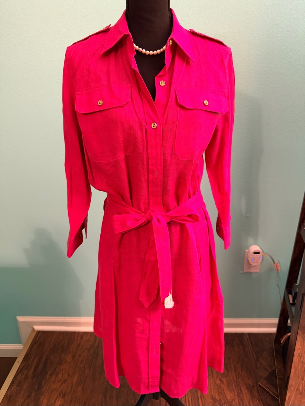 Ralph Lauren Bright Pink Shirt Dress with Self-Tie Belt